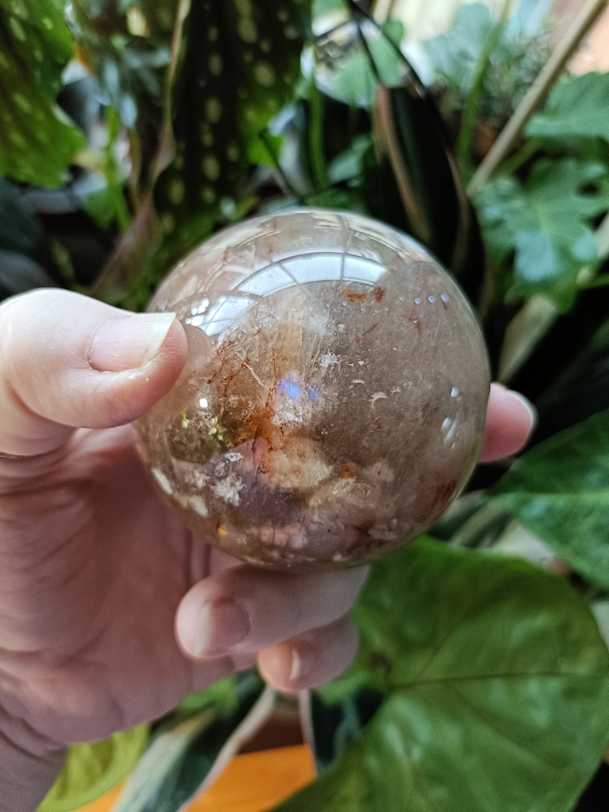 Smokey Quartz with Hematite and Moonstone Inclusions Sphere - 520g