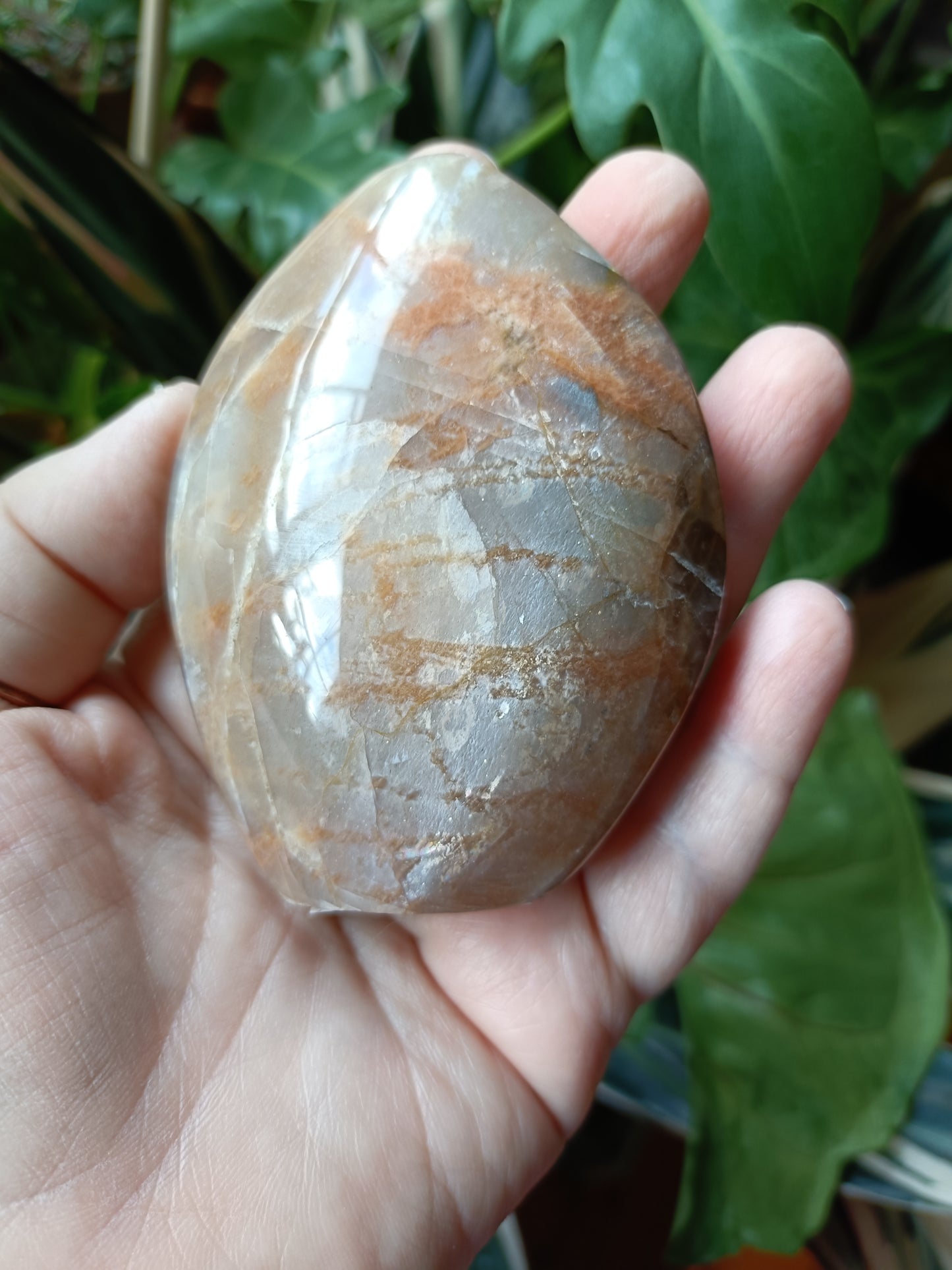 Peach Moonstone & Smokey Quartz Teardrop Carvings - 244g