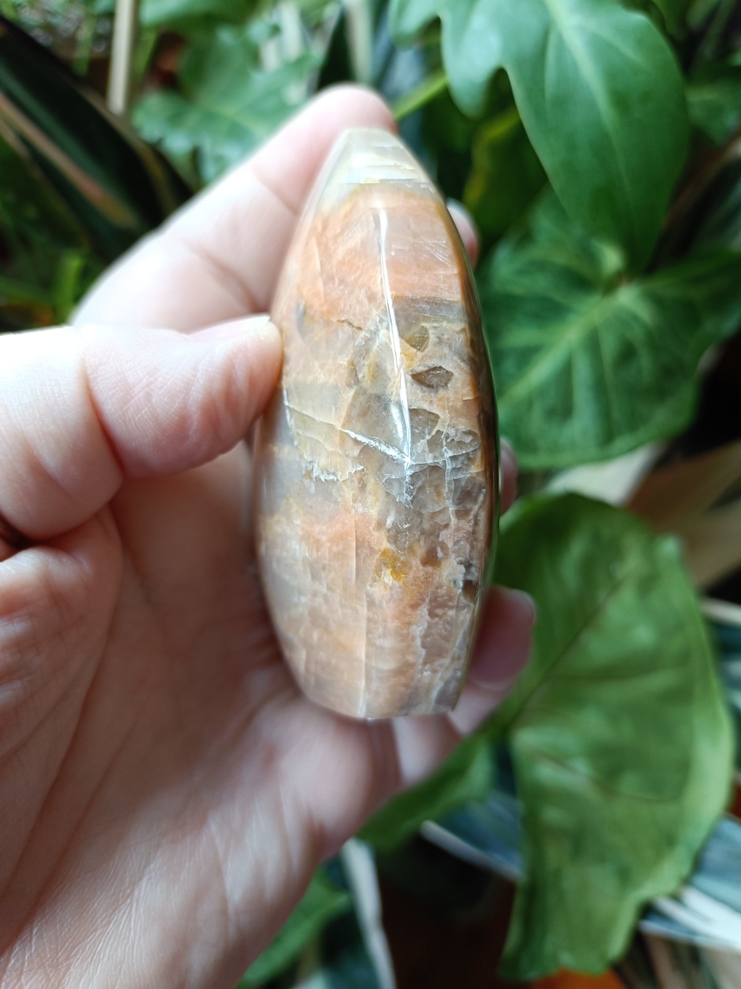 Peach Moonstone & Smokey Quartz Teardrop Carvings - 244g