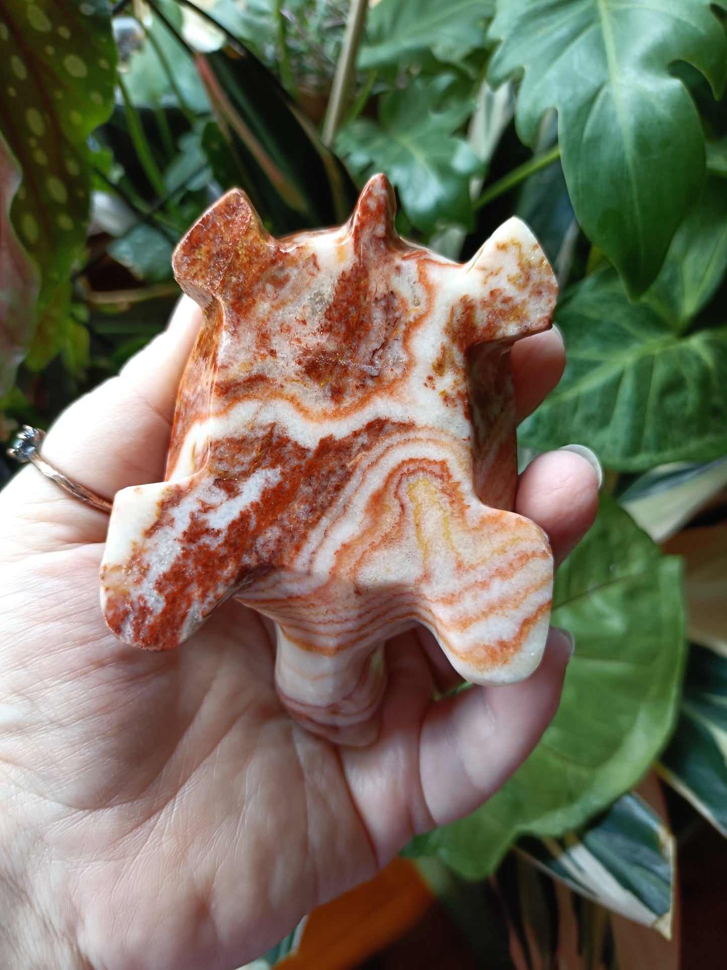 'Porkstone' Red Banded Calcite Turtle Carving - 353g