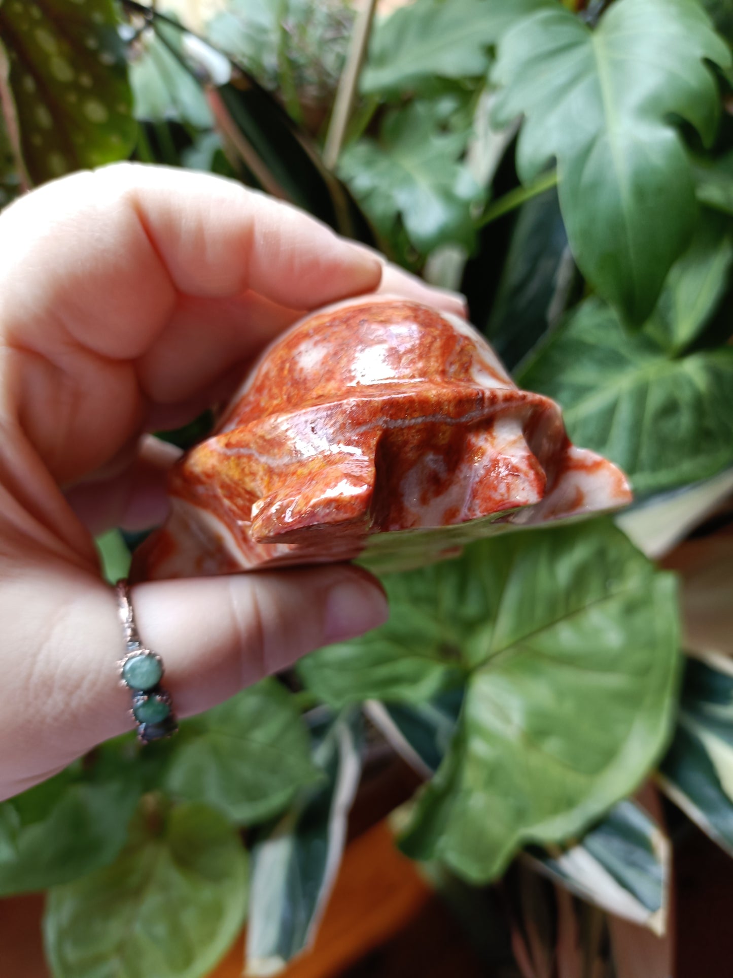 'Porkstone' Red Banded Calcite Turtle Carving - 353g