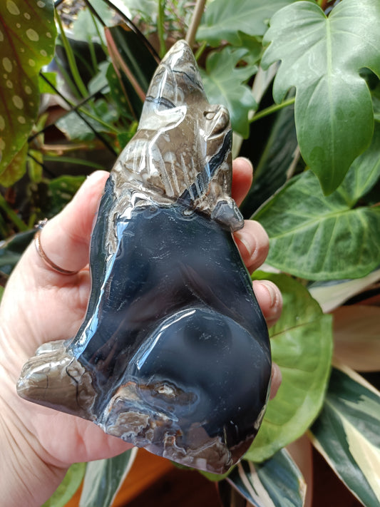 Volcanic Agate Wolf Carving - 777g