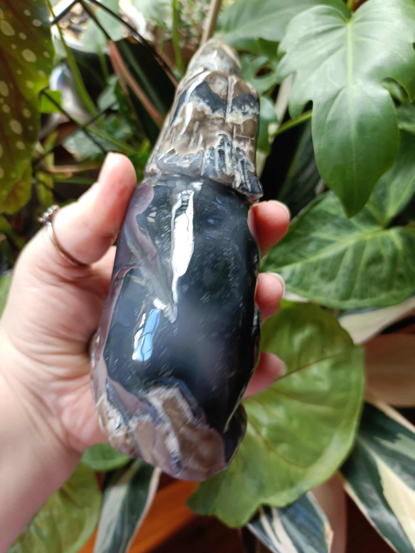 Volcanic Agate Wolf Carving - 777g