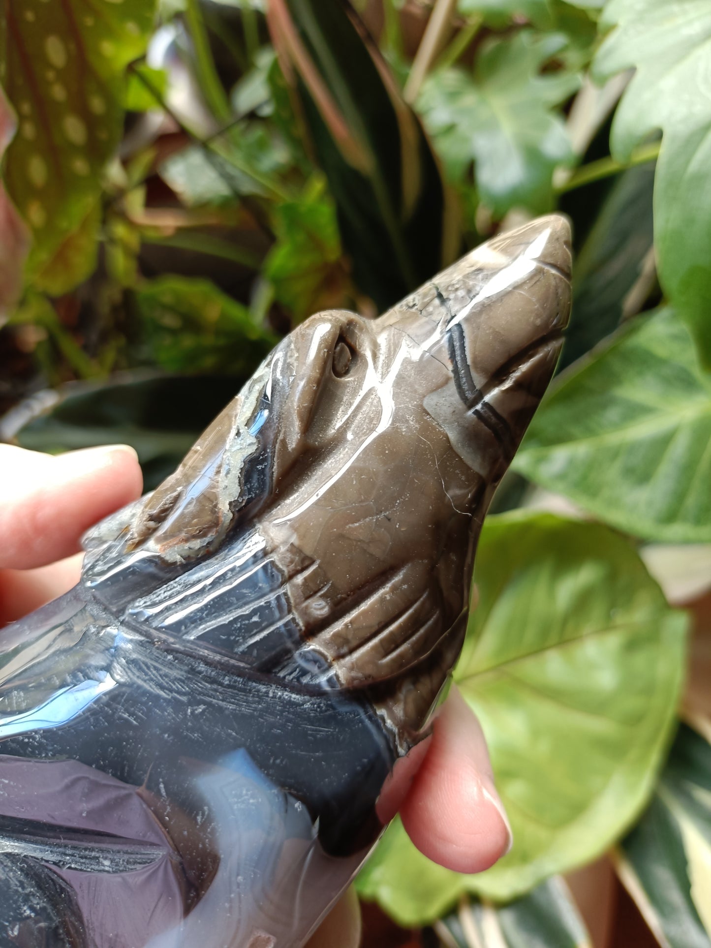 Volcanic Agate Wolf Carving - 777g
