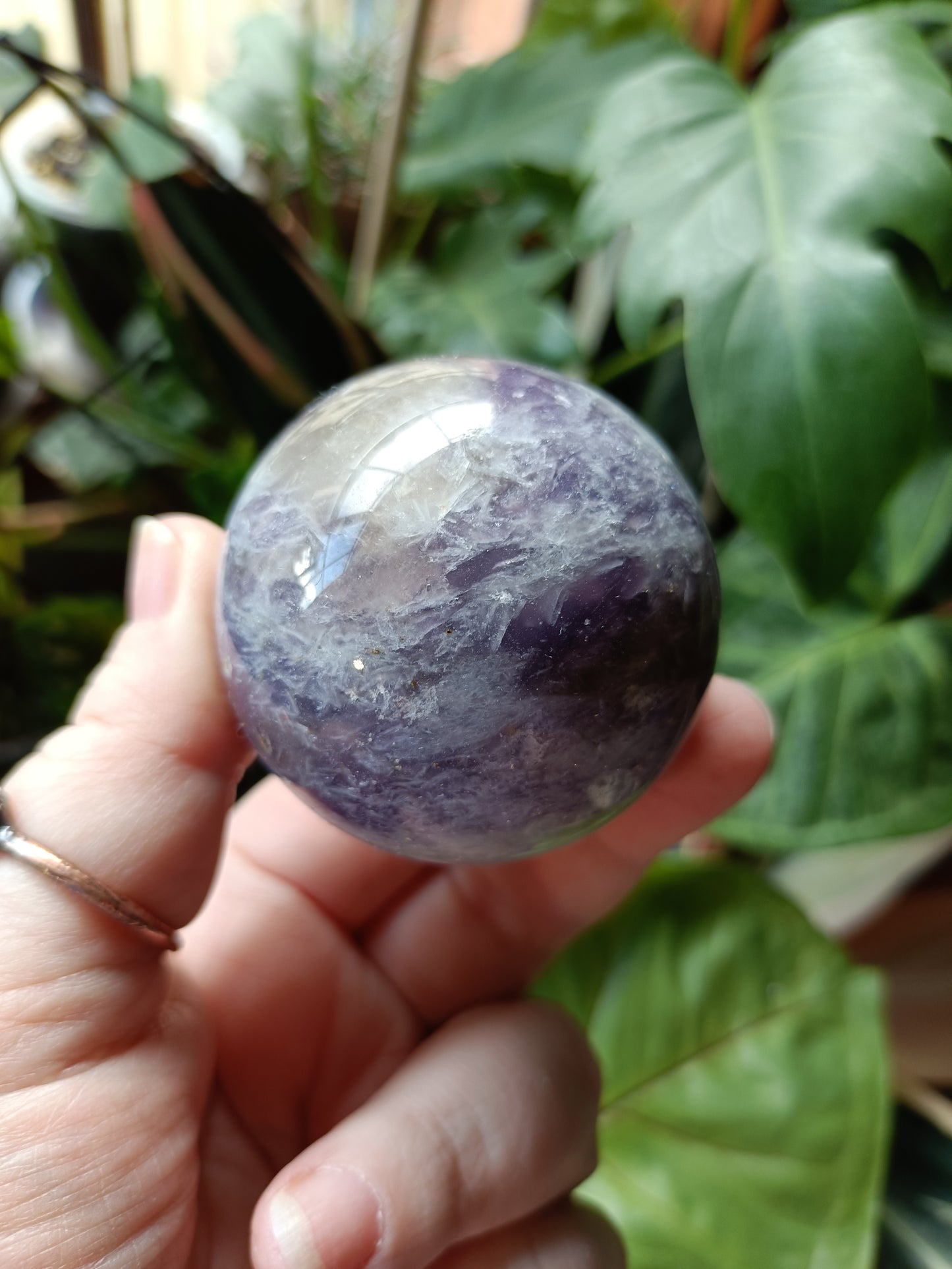 'Unicorn Stone' Pink Tourmaline & Lepidolite in Smokey Quartz Sphere - 216g