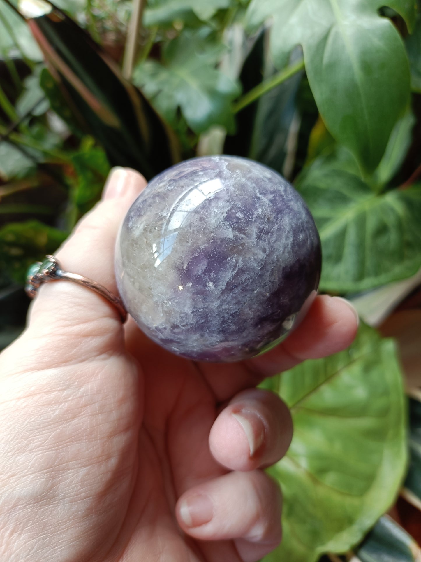 'Unicorn Stone' Pink Tourmaline & Lepidolite in Smokey Quartz Sphere - 216g