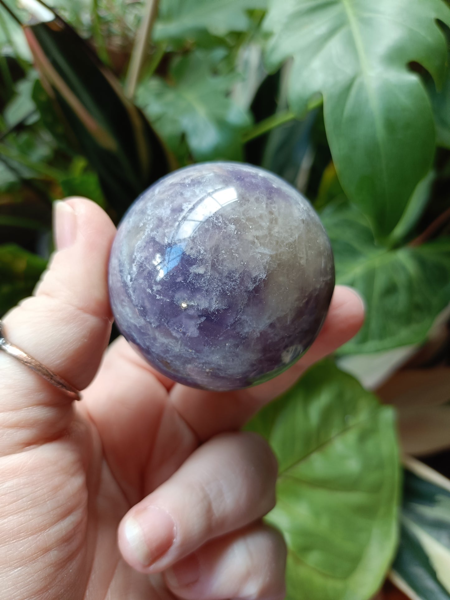 'Unicorn Stone' Pink Tourmaline & Lepidolite in Smokey Quartz Sphere - 216g