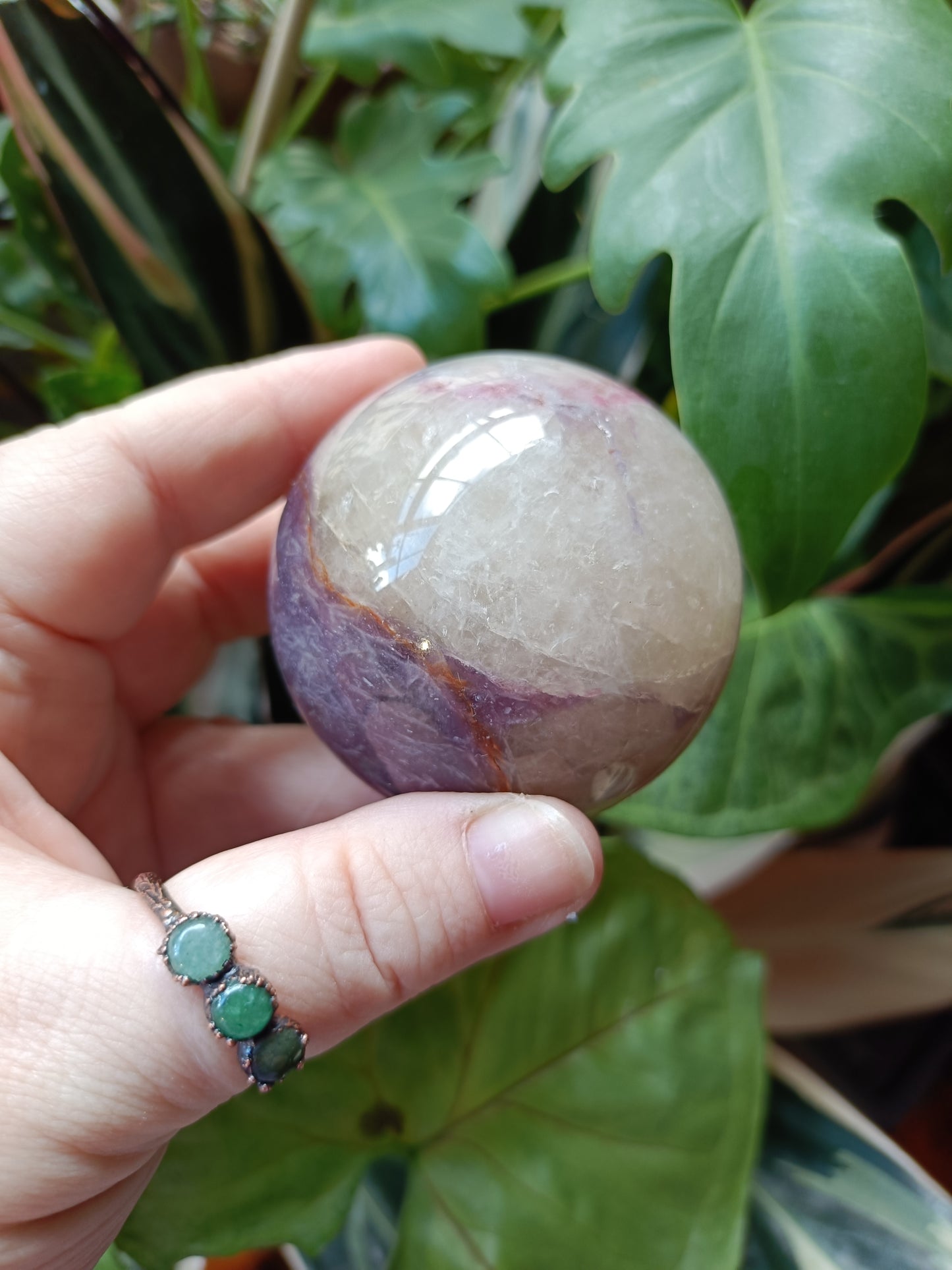 'Unicorn Stone' Pink Tourmaline & Lepidolite in Smokey Quartz Sphere - 290g
