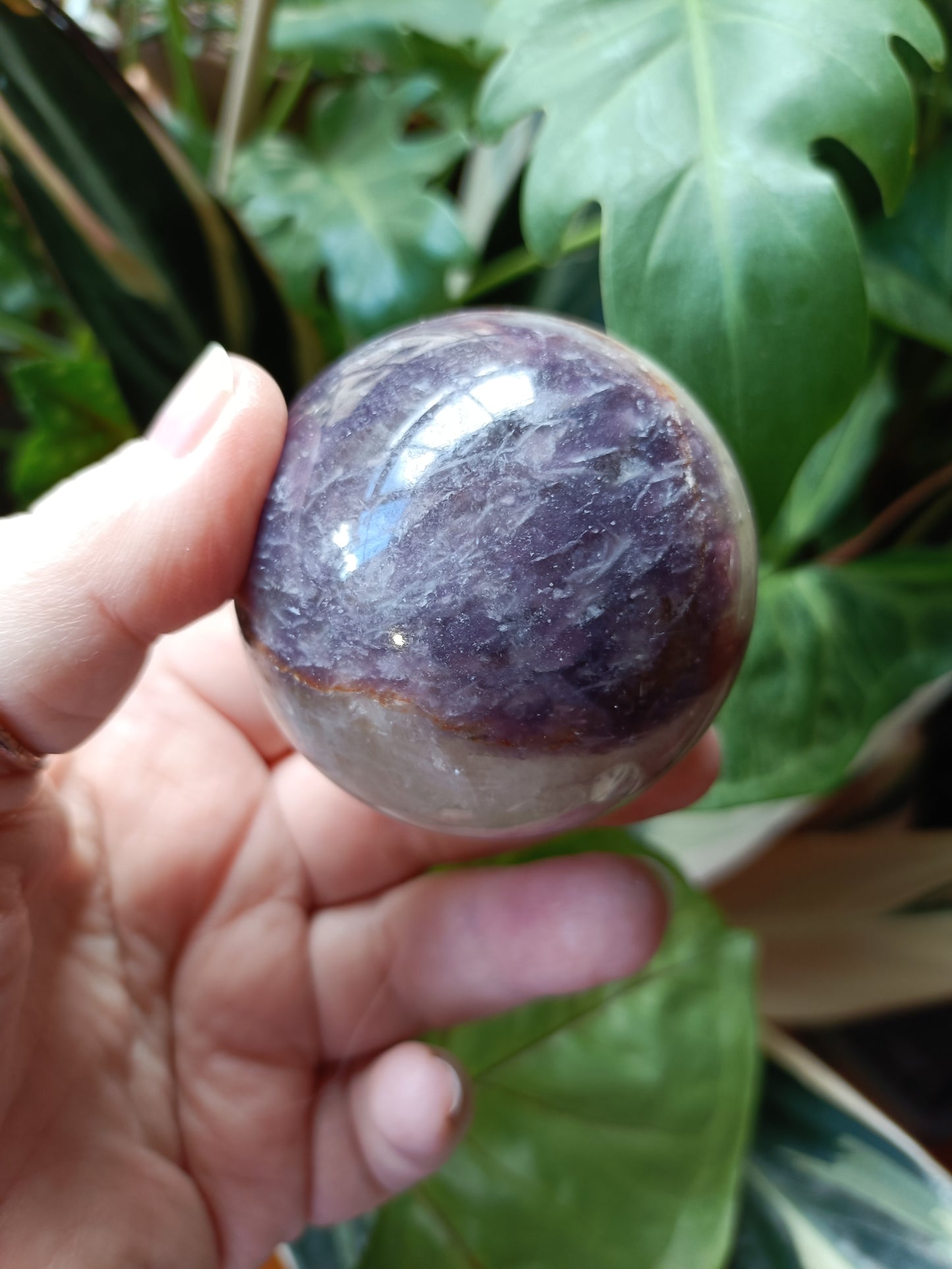 'Unicorn Stone' Pink Tourmaline & Lepidolite in Smokey Quartz Sphere - 290g