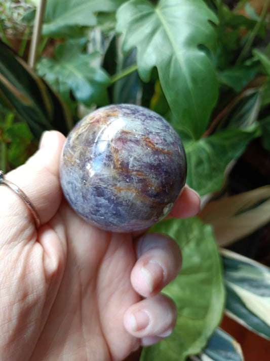 'Unicorn Stone' Pink Tourmaline & Lepidolite in Smokey Quartz Sphere - 228g