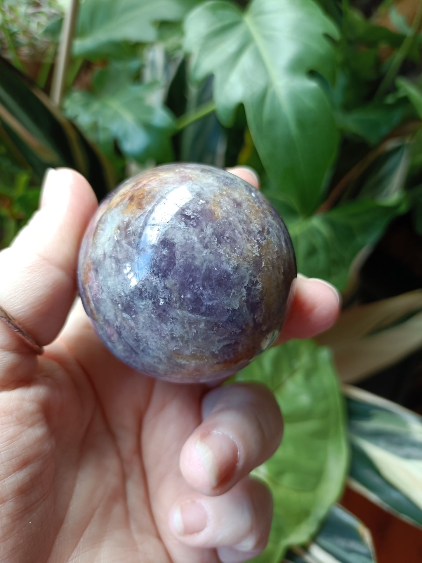 'Unicorn Stone' Pink Tourmaline & Lepidolite in Smokey Quartz Sphere - 228g
