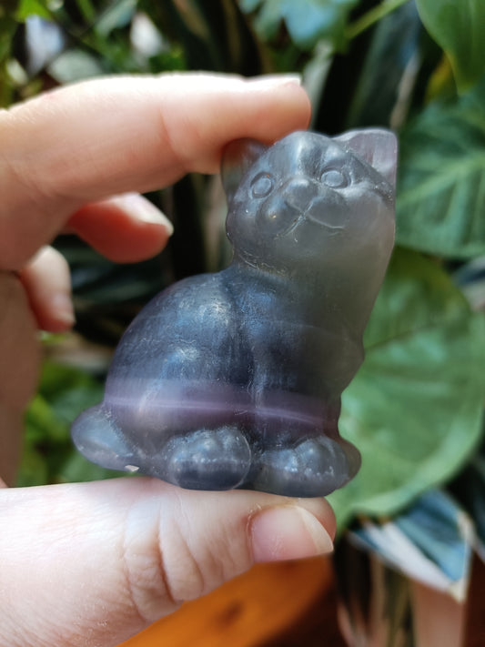 Banded Fluorite Sitting Cat - 141g