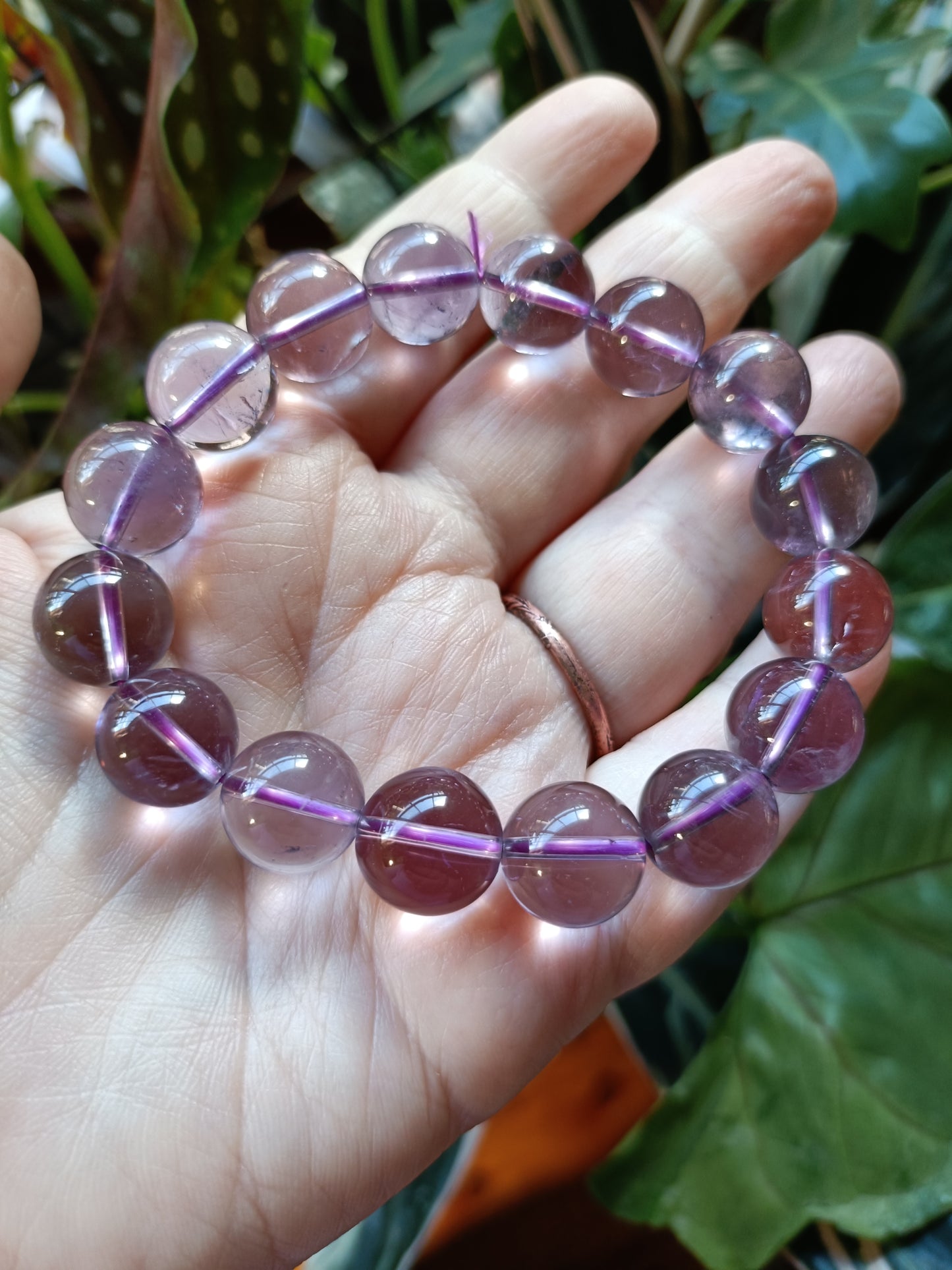 *High Quality* Amethyst Round Beaded Stretch Bracelet - 13mm