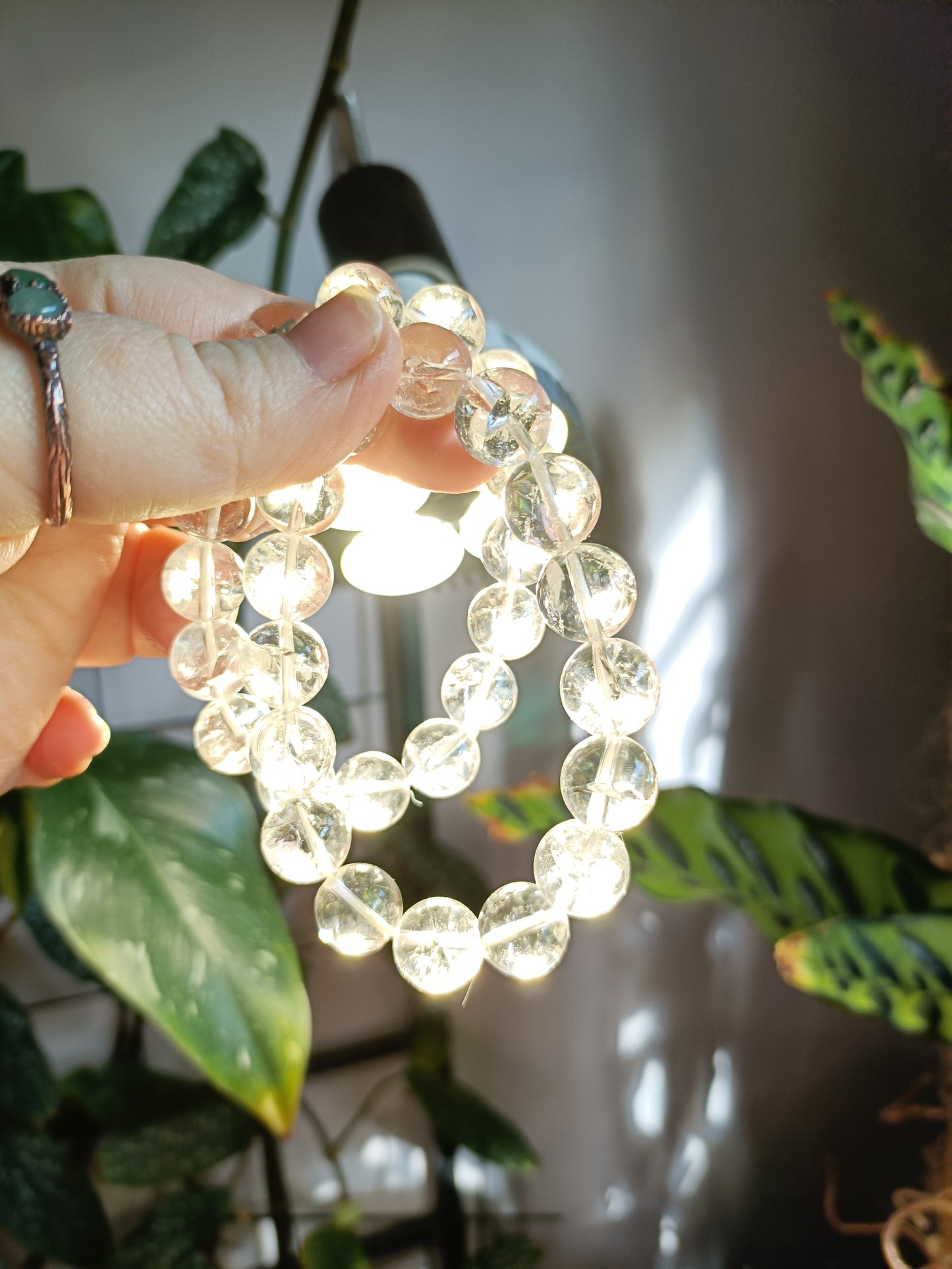 *High Quality* Clear Quartz Round Beaded Stretch Bracelet - 12mm