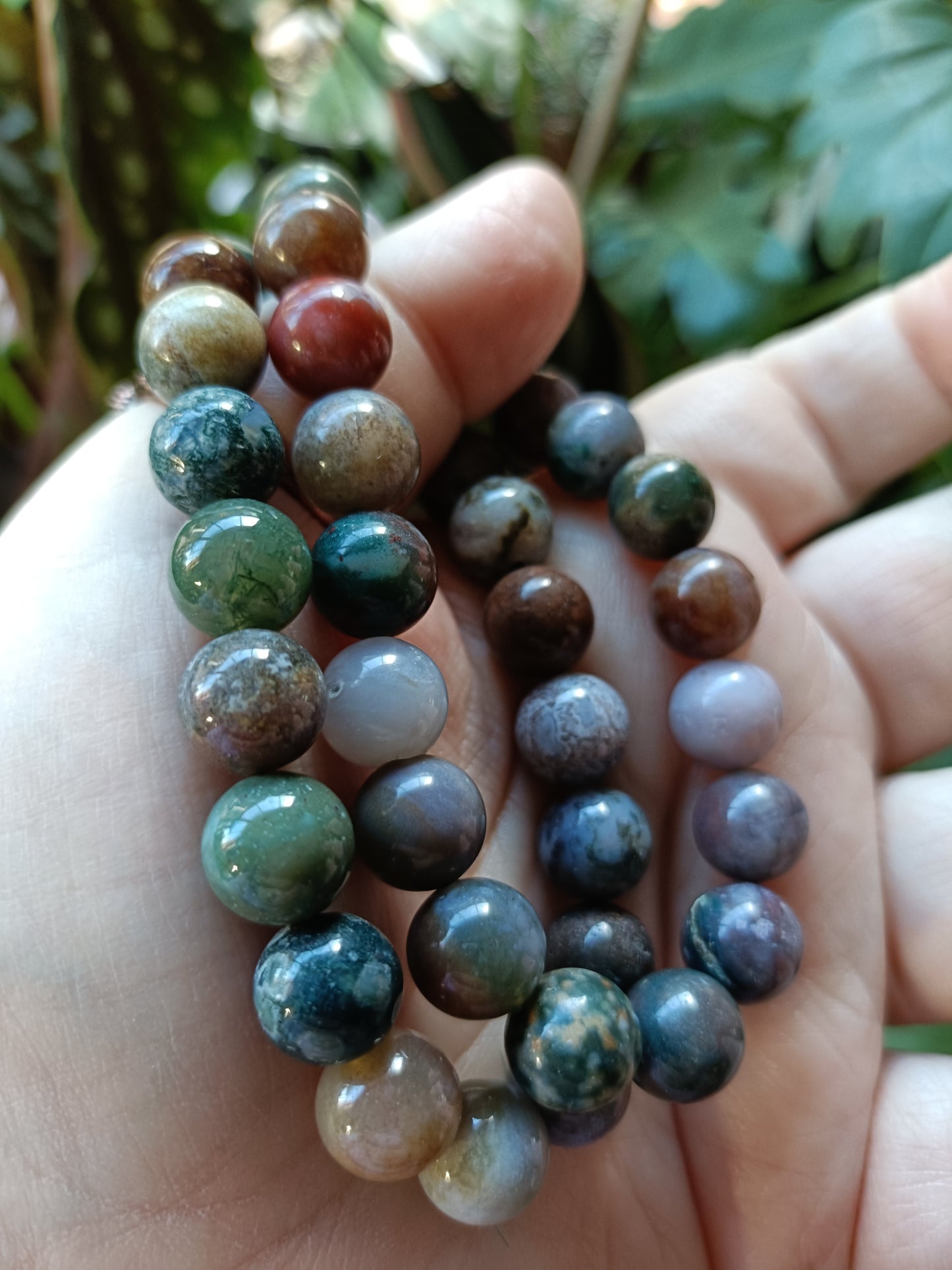 Ocean Jasper & Moss Agate Round Beaded Stretch Bracelet - 10mm