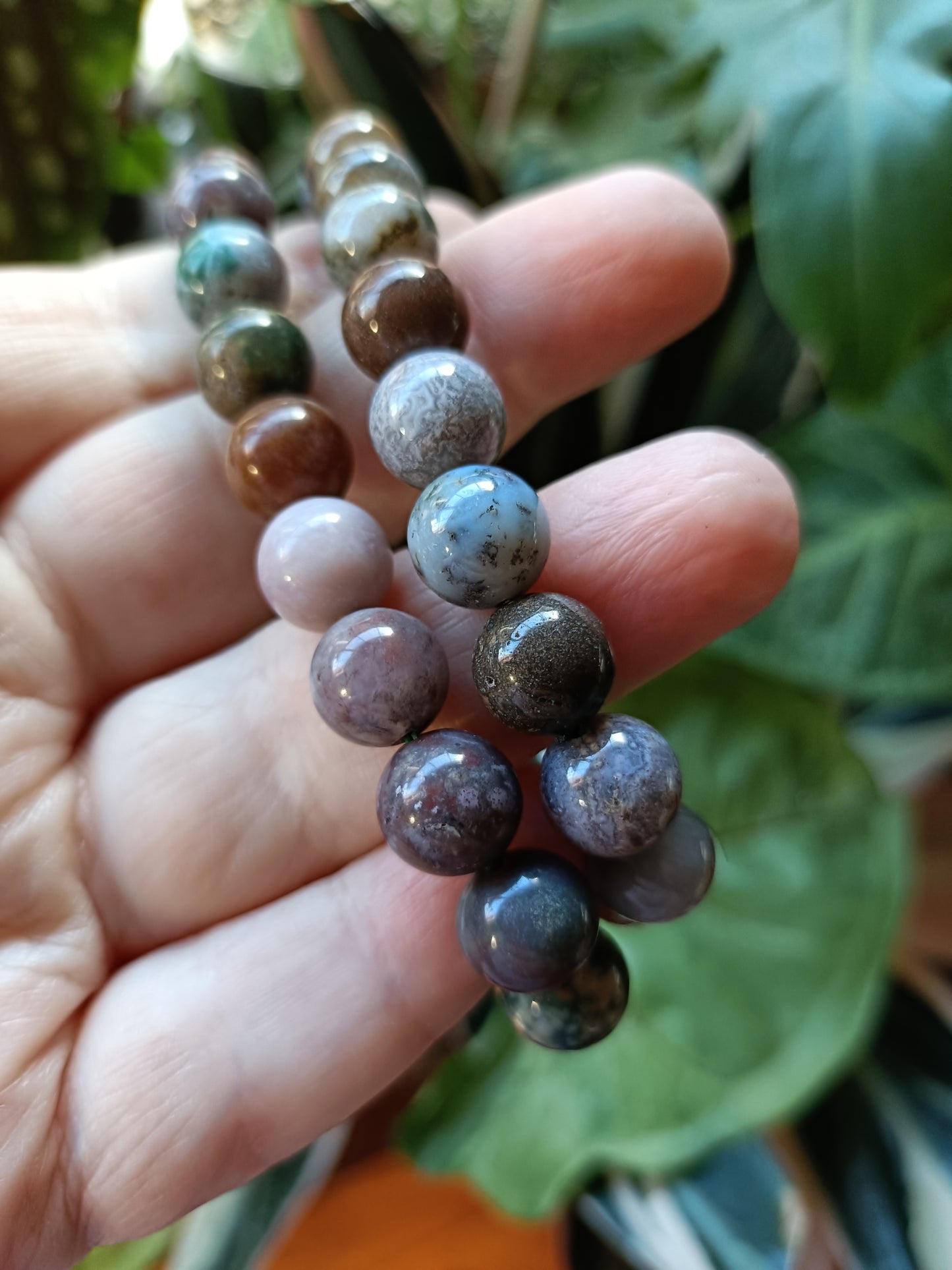 Ocean Jasper & Moss Agate Round Beaded Stretch Bracelet - 10mm