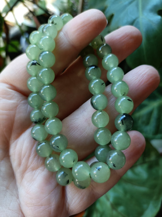 Prehnite & Epidote Round Beaded Stretch Bracelet - 8mm