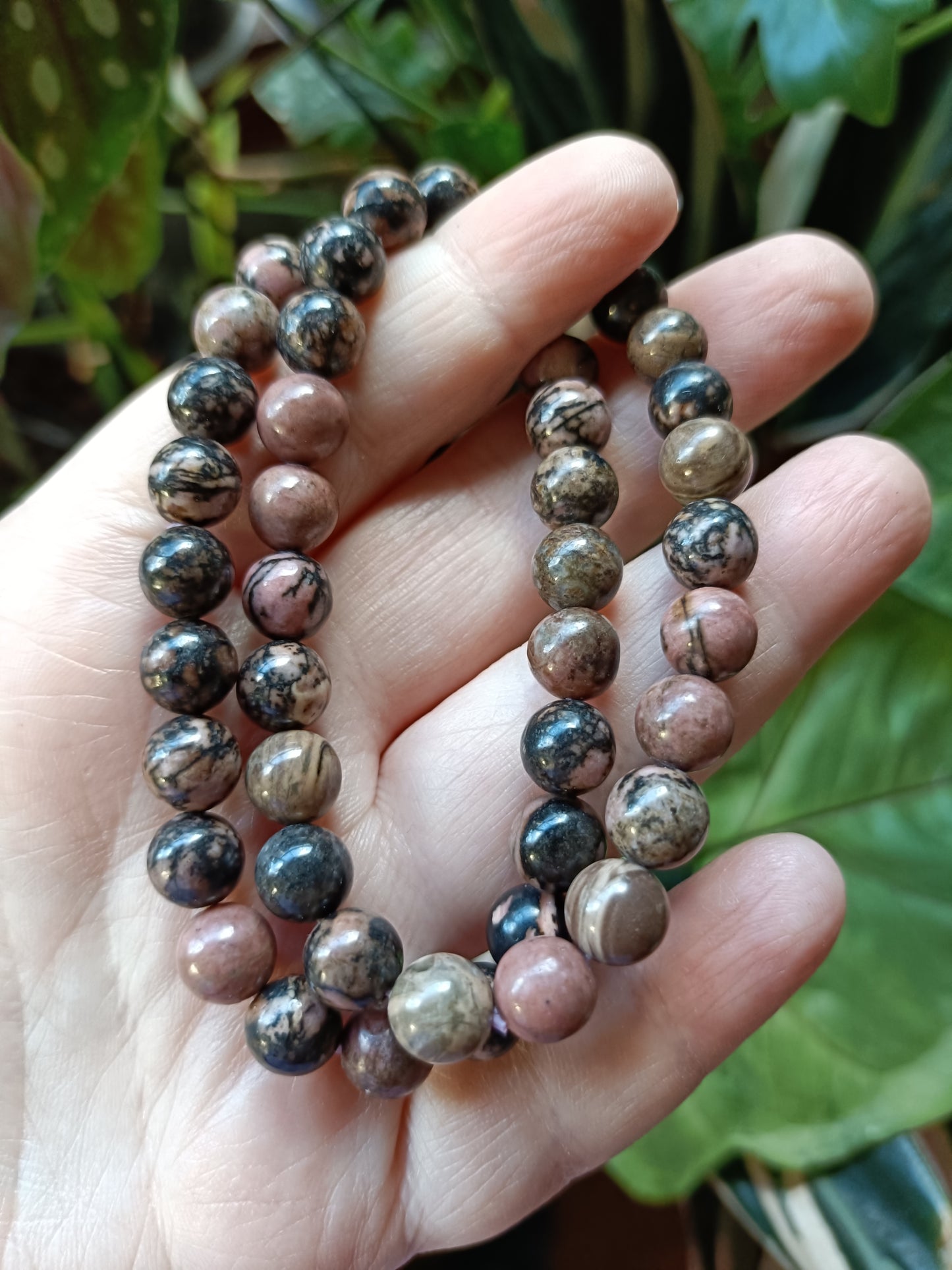 Rhodonite Round Beaded Stretch Bracelet - 8mm
