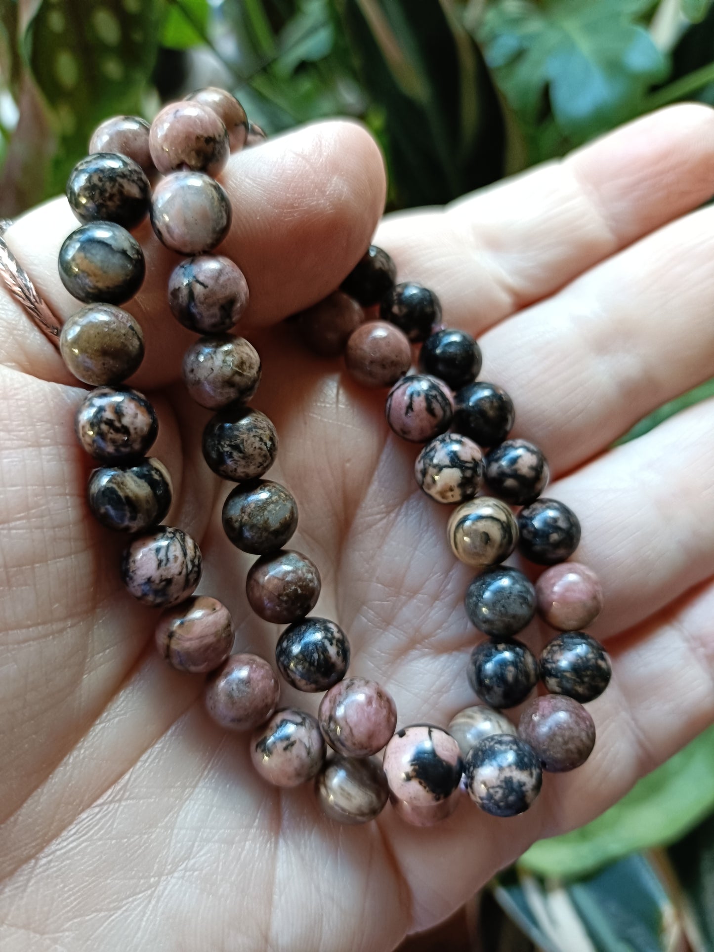 Rhodonite Round Beaded Stretch Bracelet - 8mm