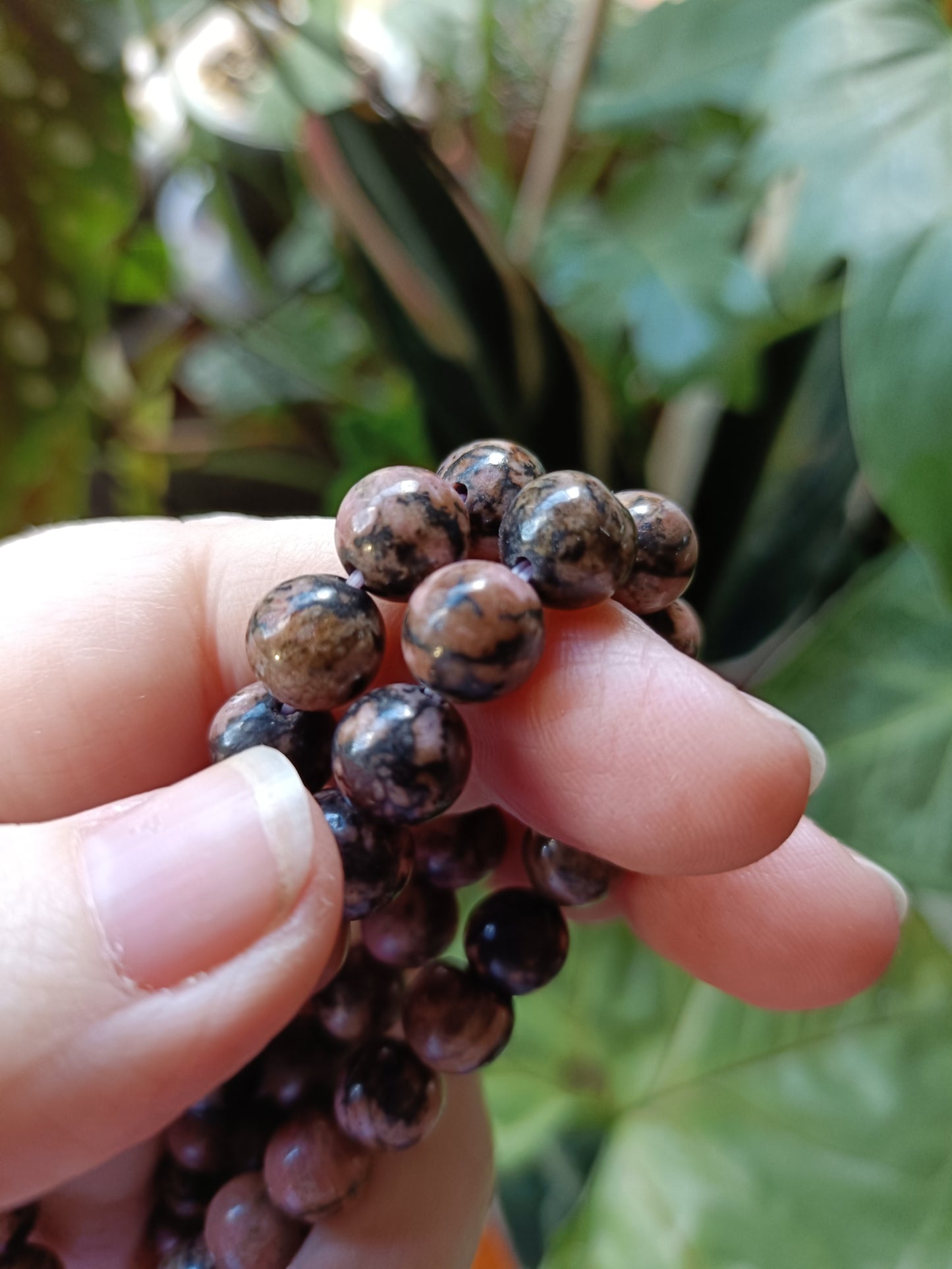 Rhodonite Round Beaded Stretch Bracelet - 8mm