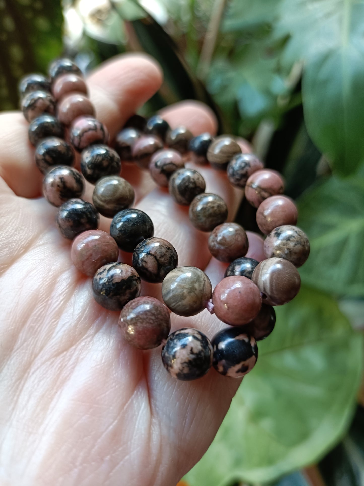 Rhodonite Round Beaded Stretch Bracelet - 8mm