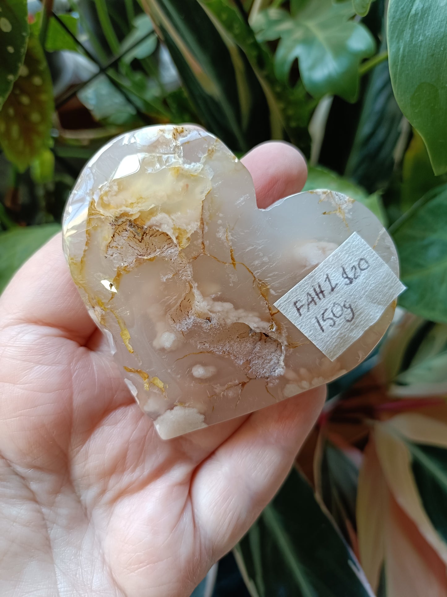 Pink Flower Agate Heart - 150g