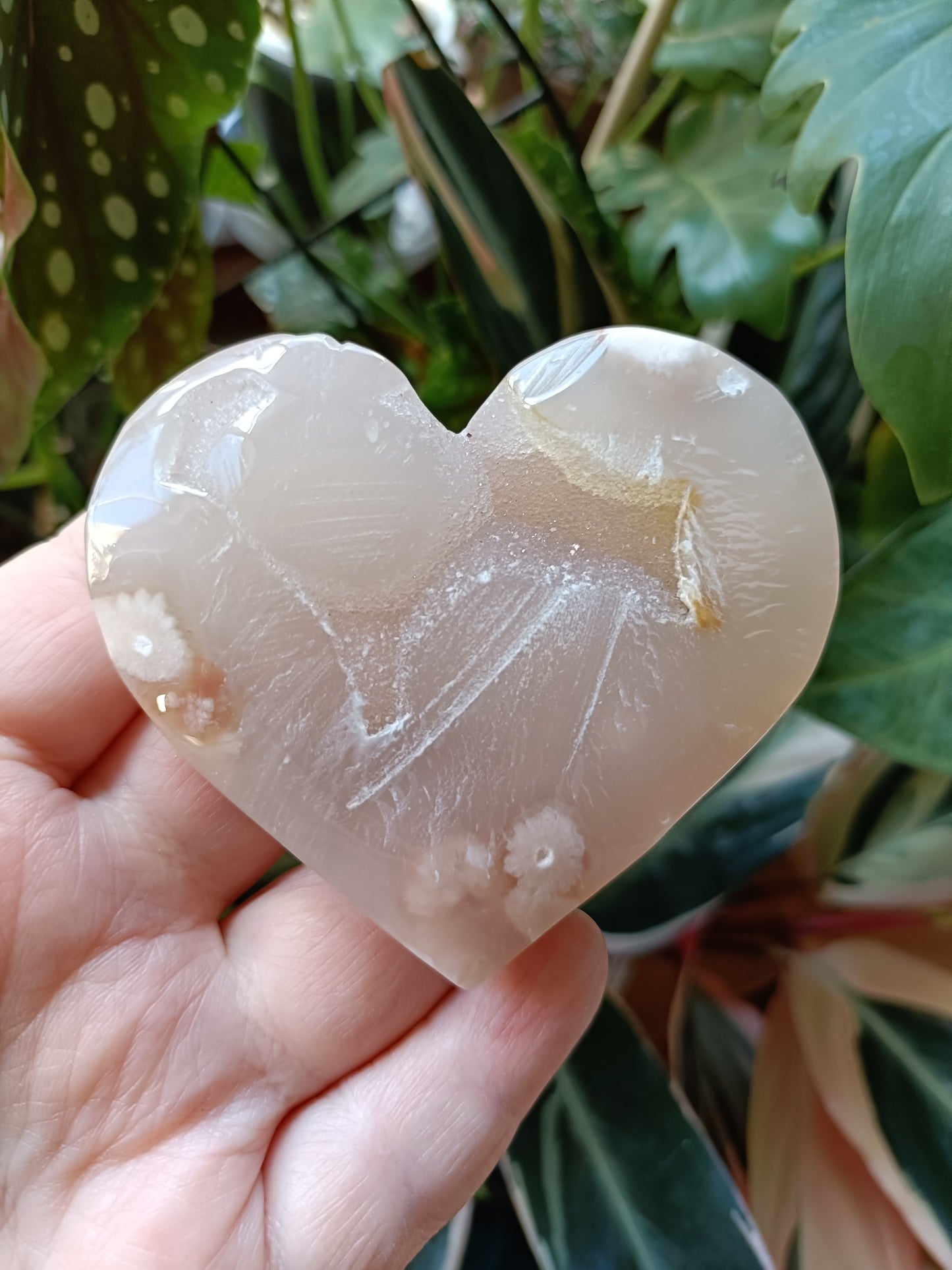 Pink Flower Agate Heart - 150g
