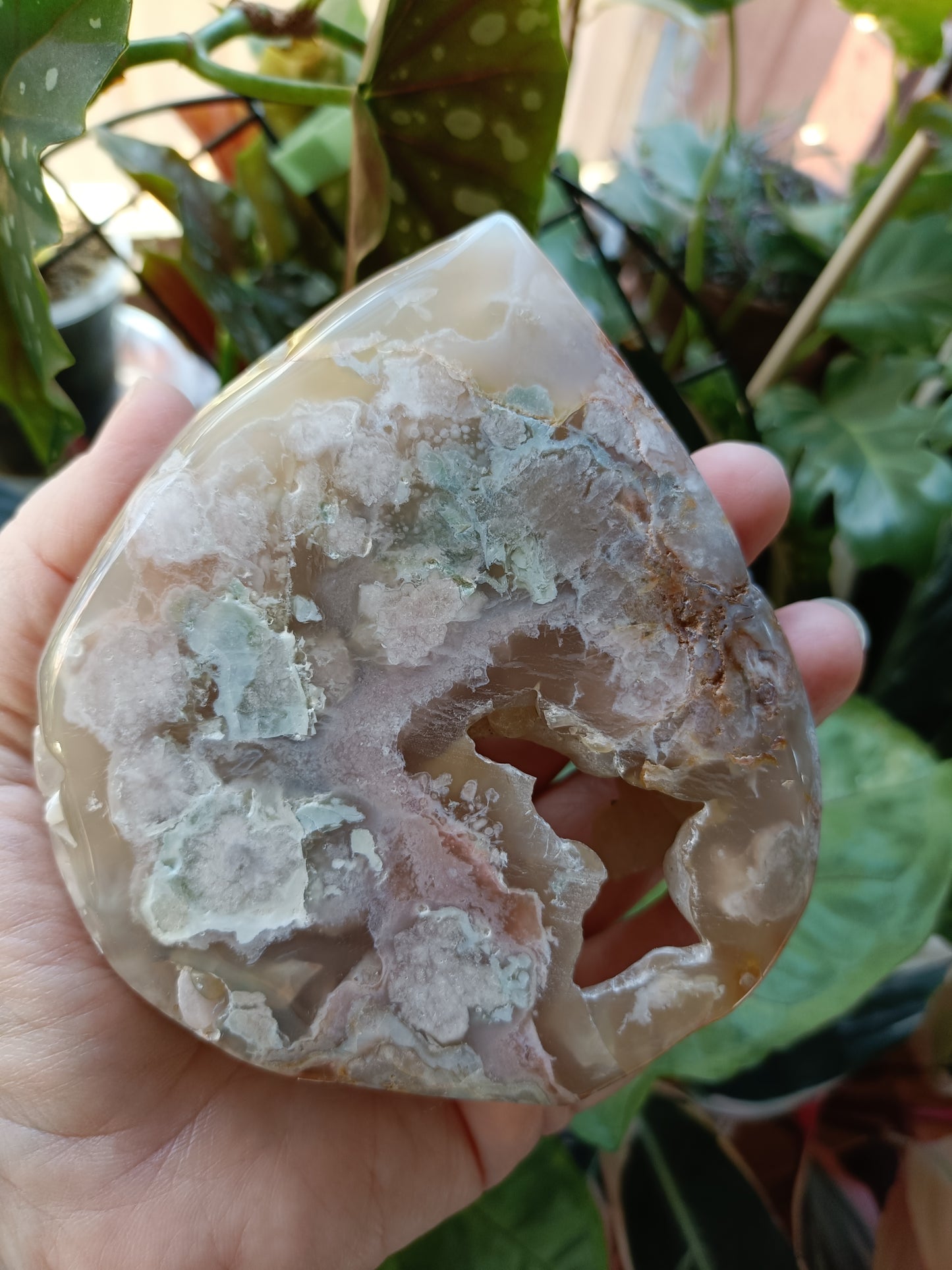 Pink Amethyst & Flower Agate Teardrop Freeform - 383g