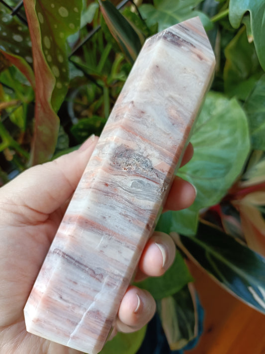 Banded Pink Calcite Tower - 461g