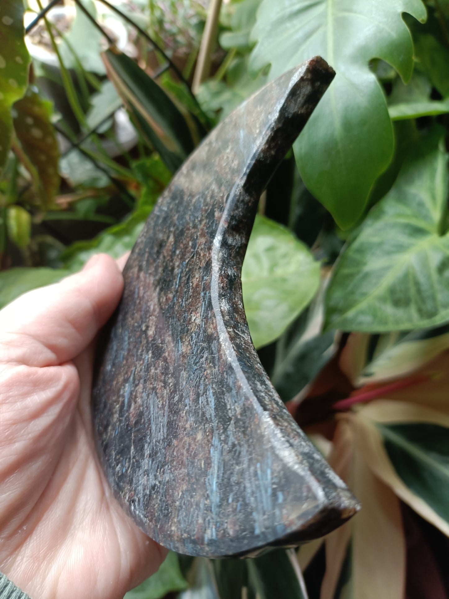 Arfvedsonite 'Firework Stone' Moon + Stand - 326g