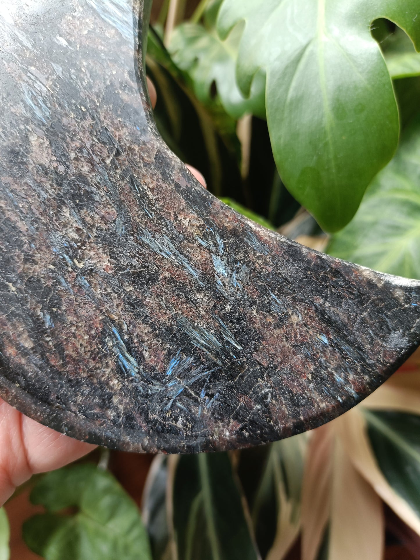 Arfvedsonite 'Firework Stone' Moon + Stand - 326g