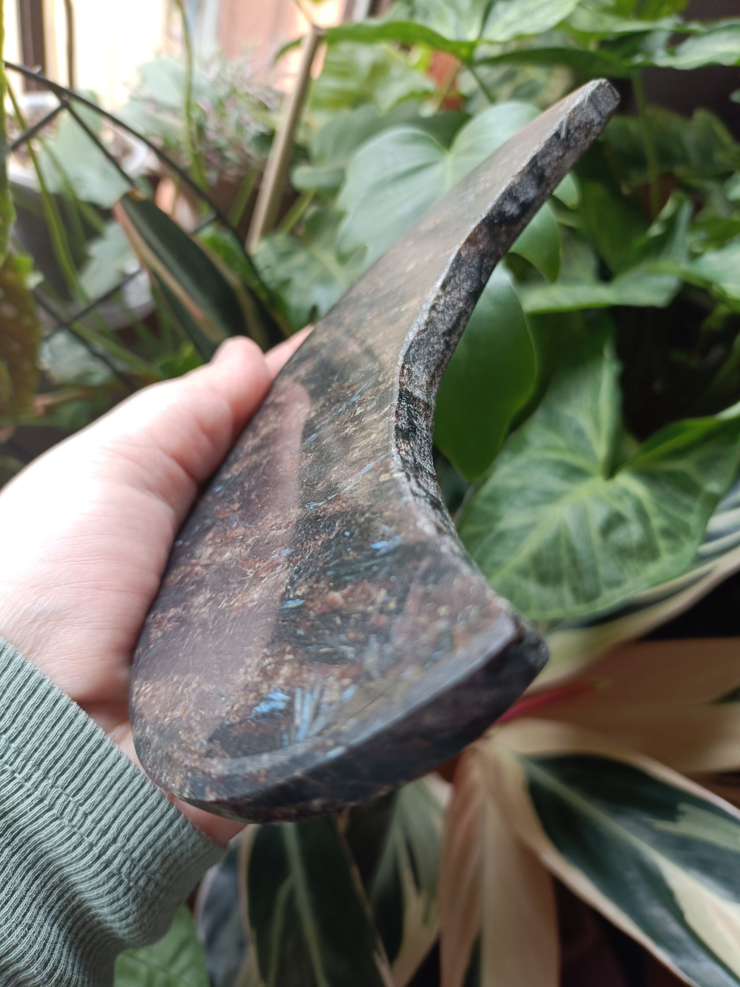 Arfvedsonite 'Firework Stone' Moon + Stand - 351g
