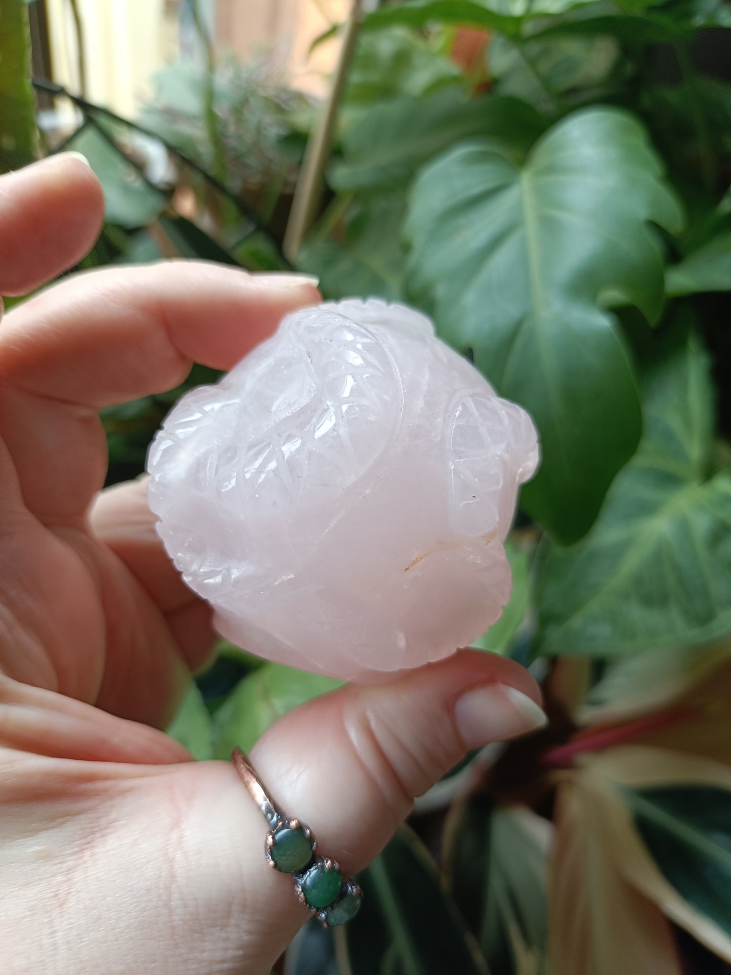 Rose Quartz Skull & Snake Carving - 262g