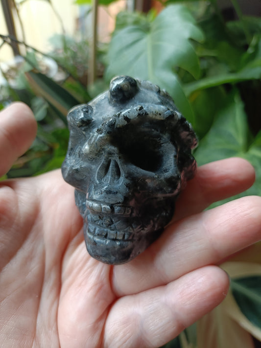 Larvikite Skull & Snake Carving - 273g