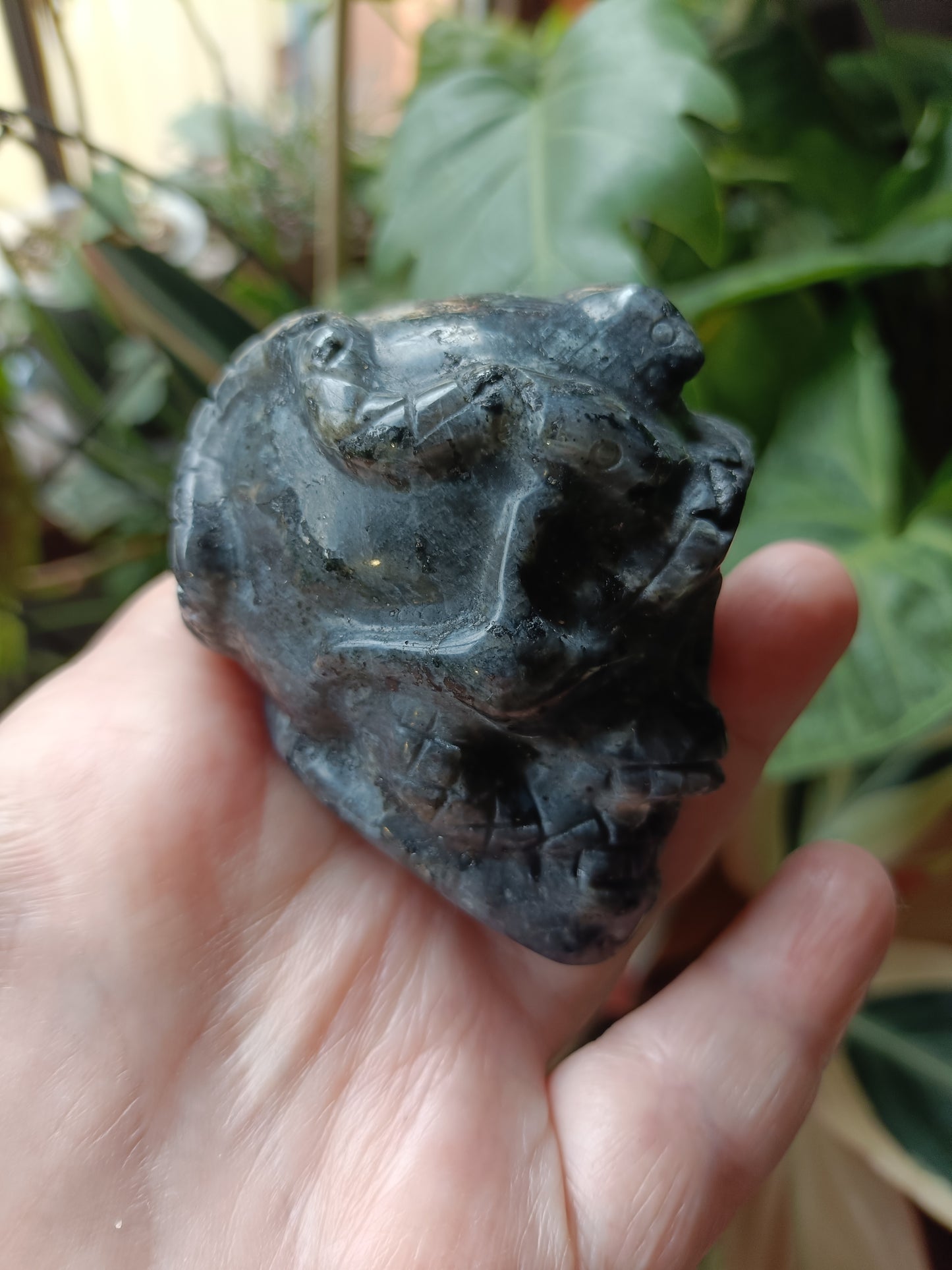 Larvikite Skull & Snake Carving - 273g