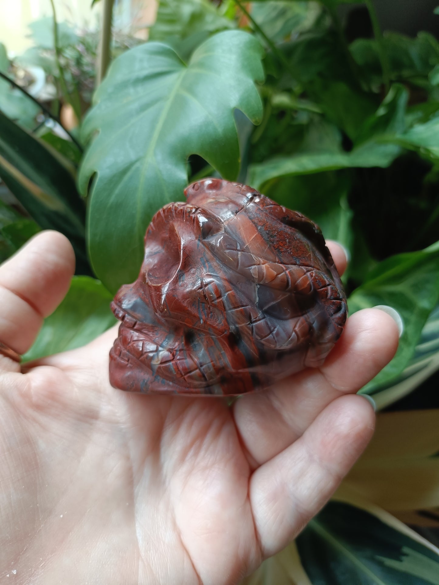 Red Jasper Skull & Snake Carving - 277g