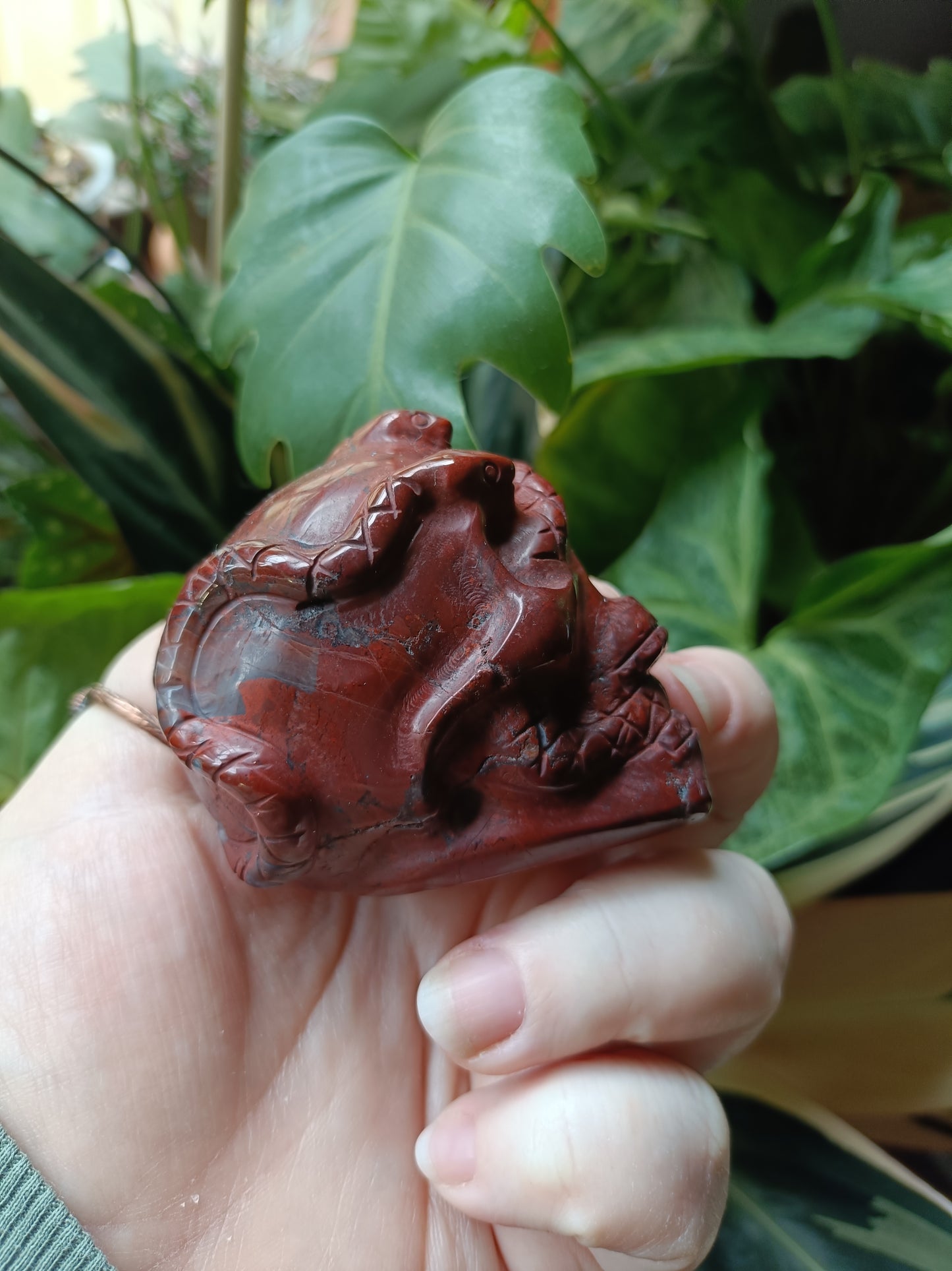 Red Jasper Skull & Snake Carving - 277g