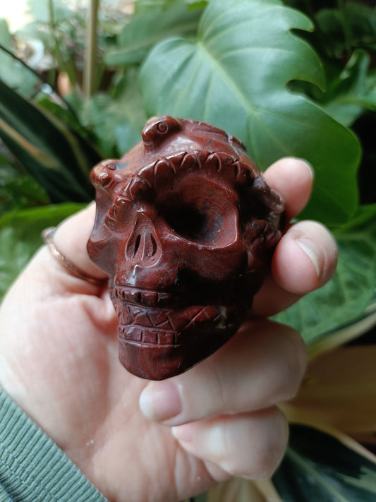 Red Jasper Skull & Snake Carving - 277g