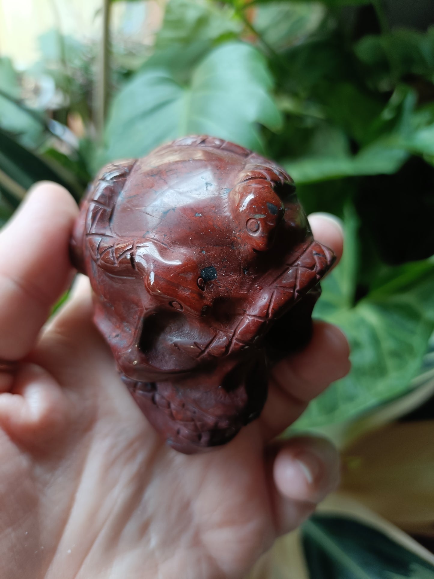 Red Jasper Skull & Snake Carving - 277g