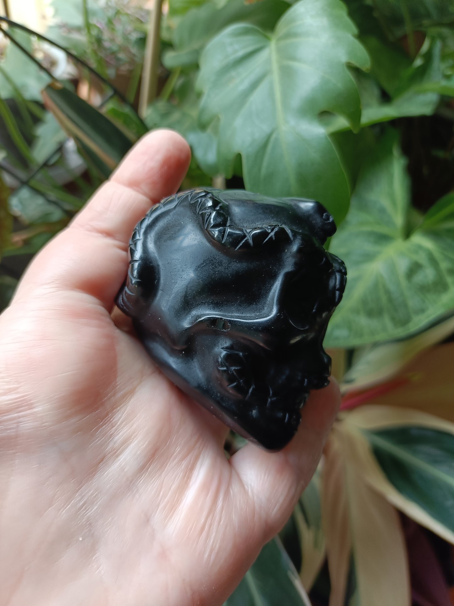 Black Obsidian Skull & Snake Carving - 237g