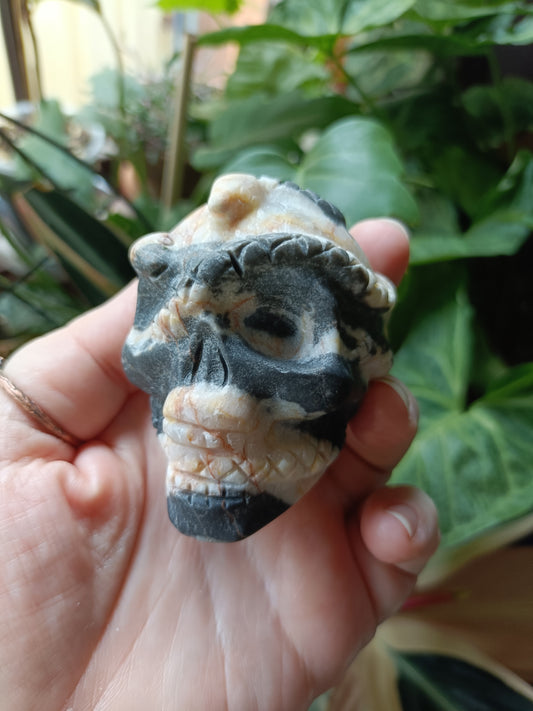 Zebra Jasper Skull & Snake Carving - 274g