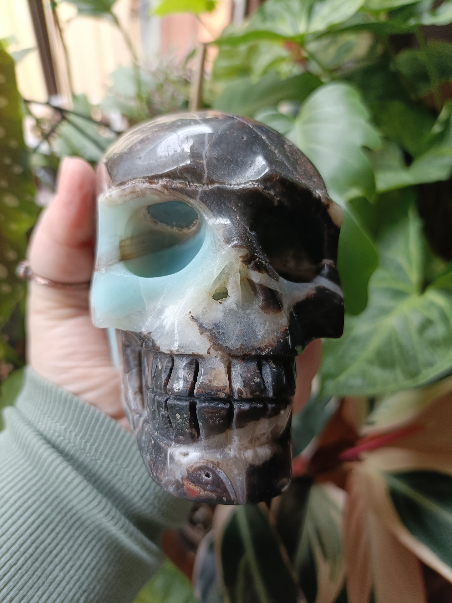 Blue Quartzite Skull Carving - 1184g