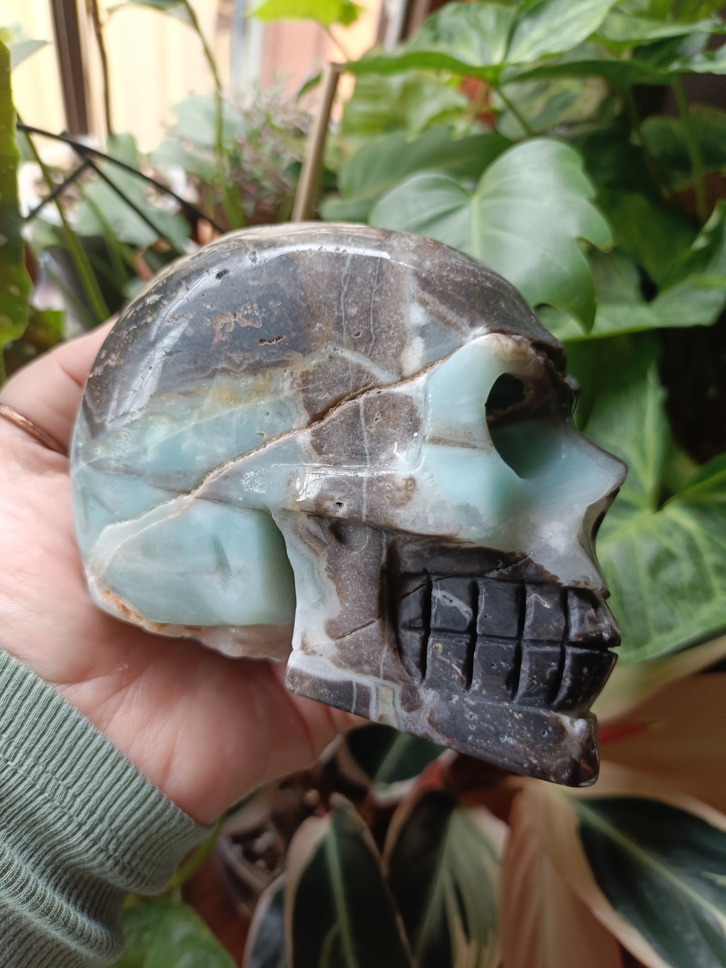 Blue Quartzite Skull Carving - 1184g