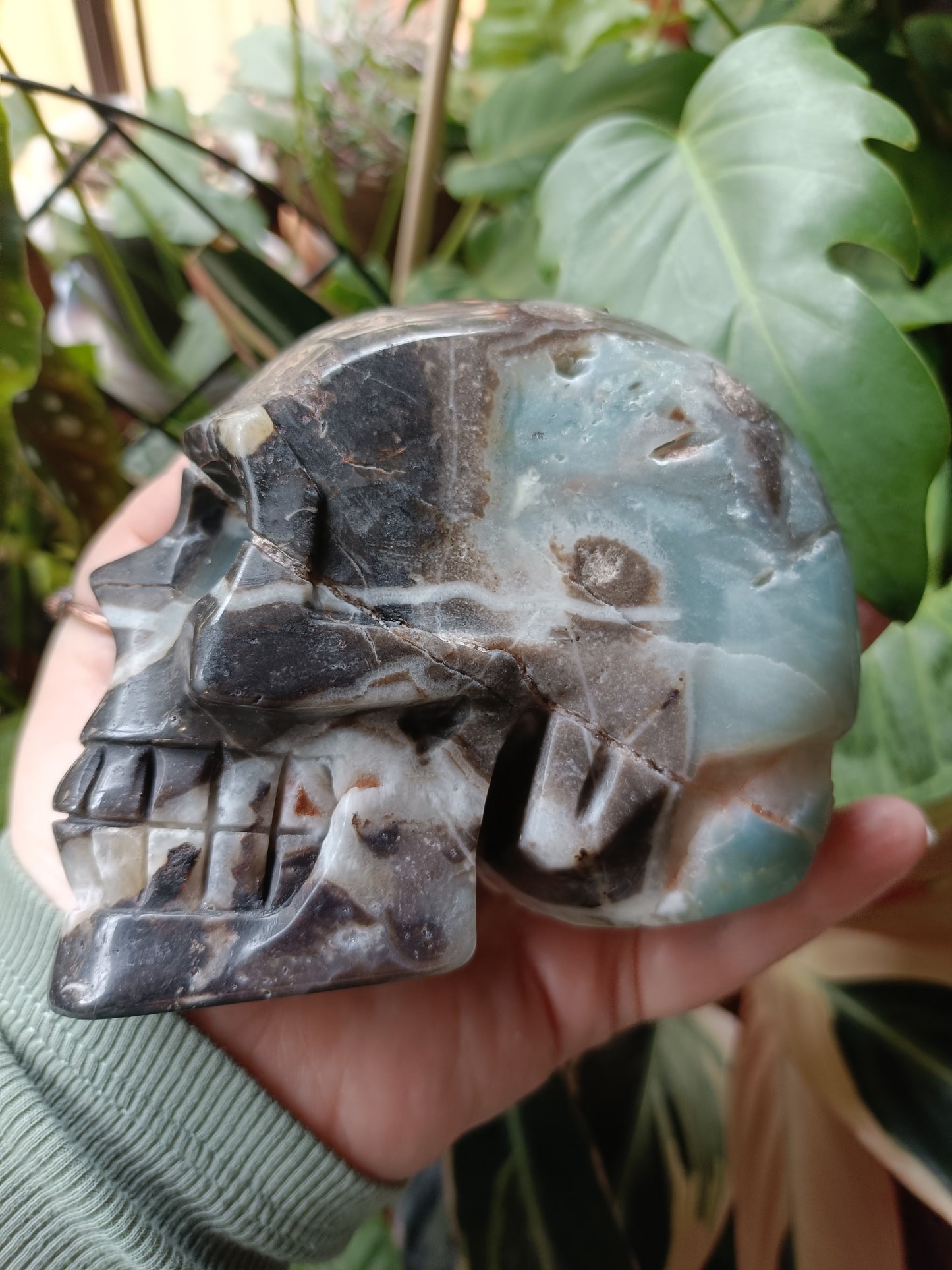 Blue Quartzite Skull Carving - 1184g