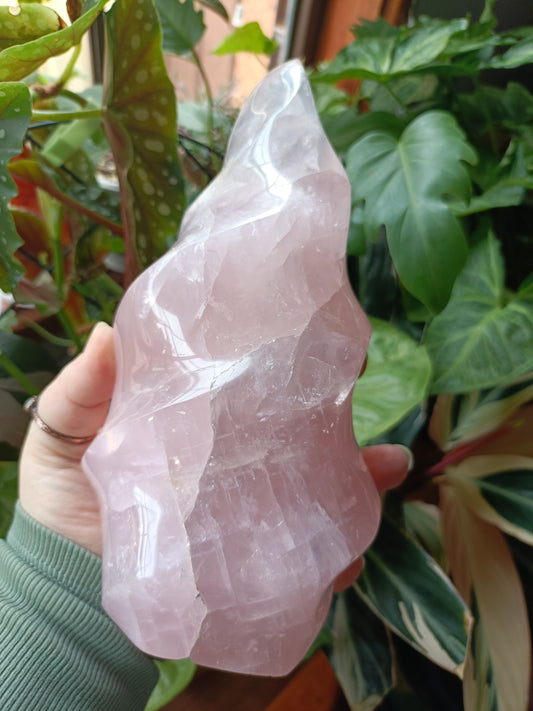 Rose Quartz Flame Carving - 1947g