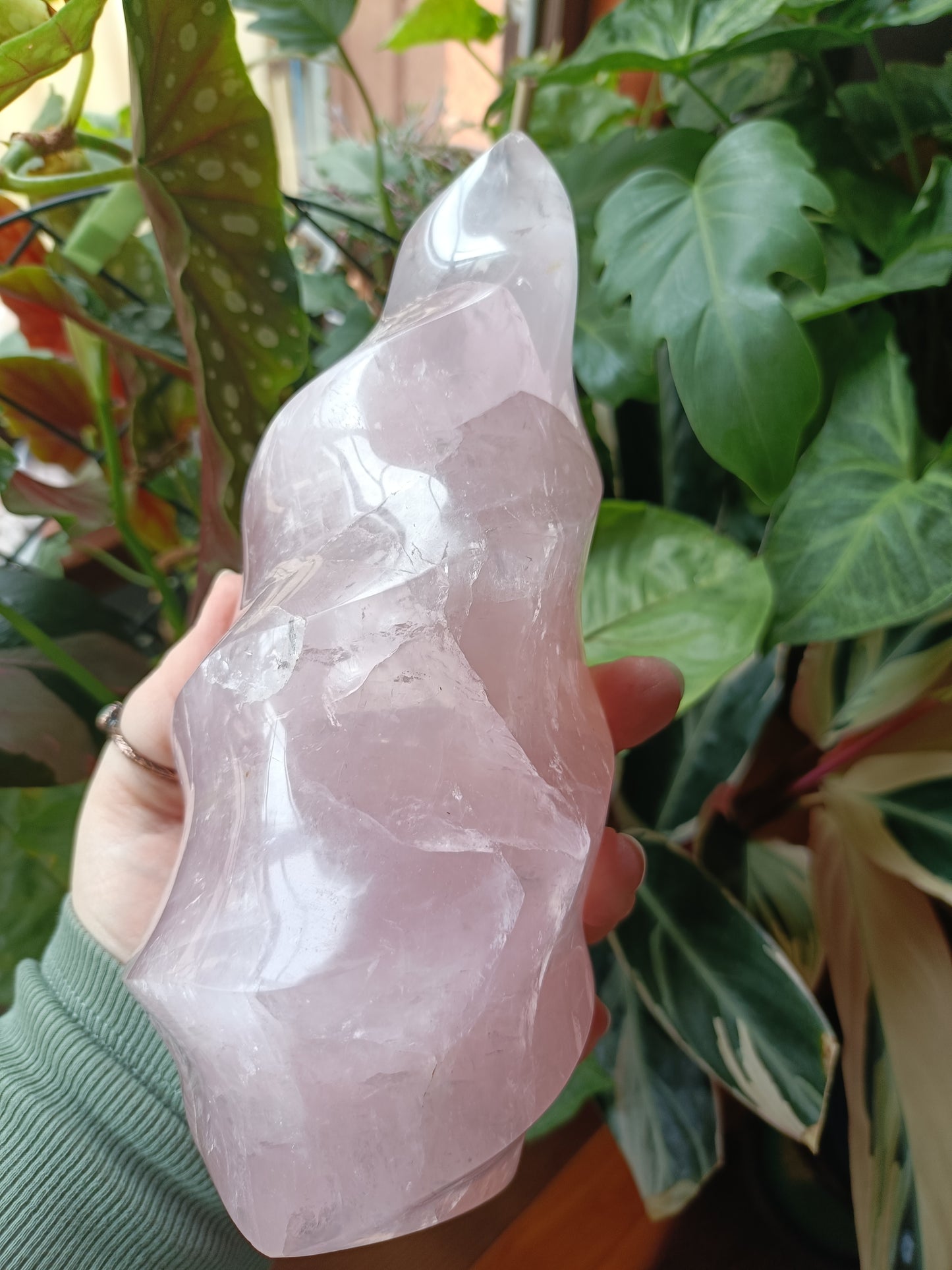 Rose Quartz Flame Carving - 1947g