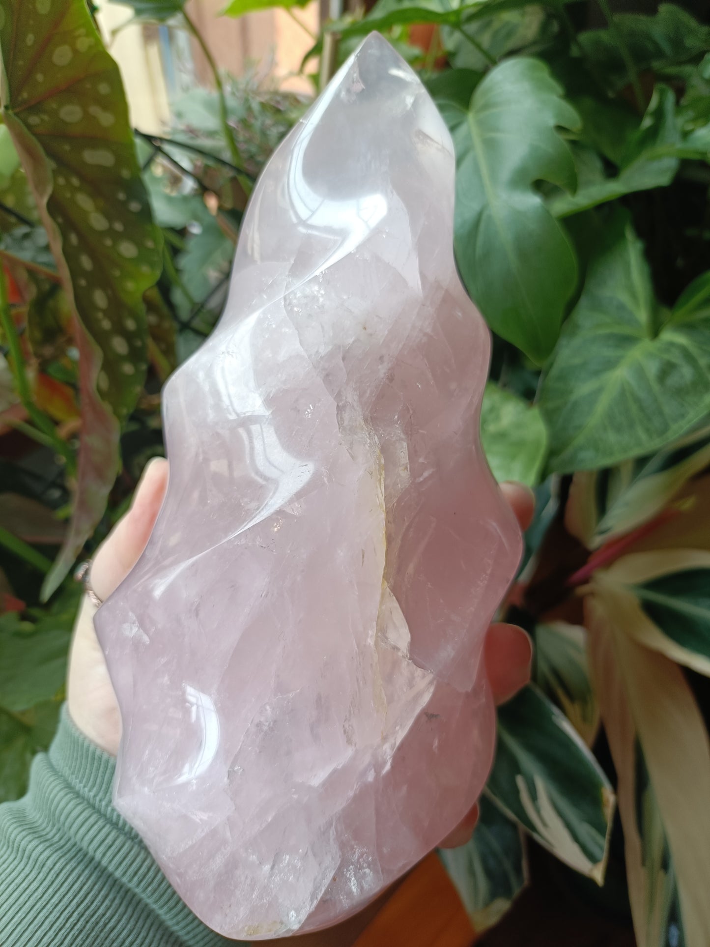 Rose Quartz Flame Carving - 1947g