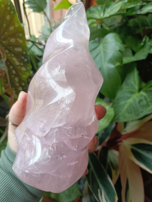 Rose Quartz Flame Carving - 1947g