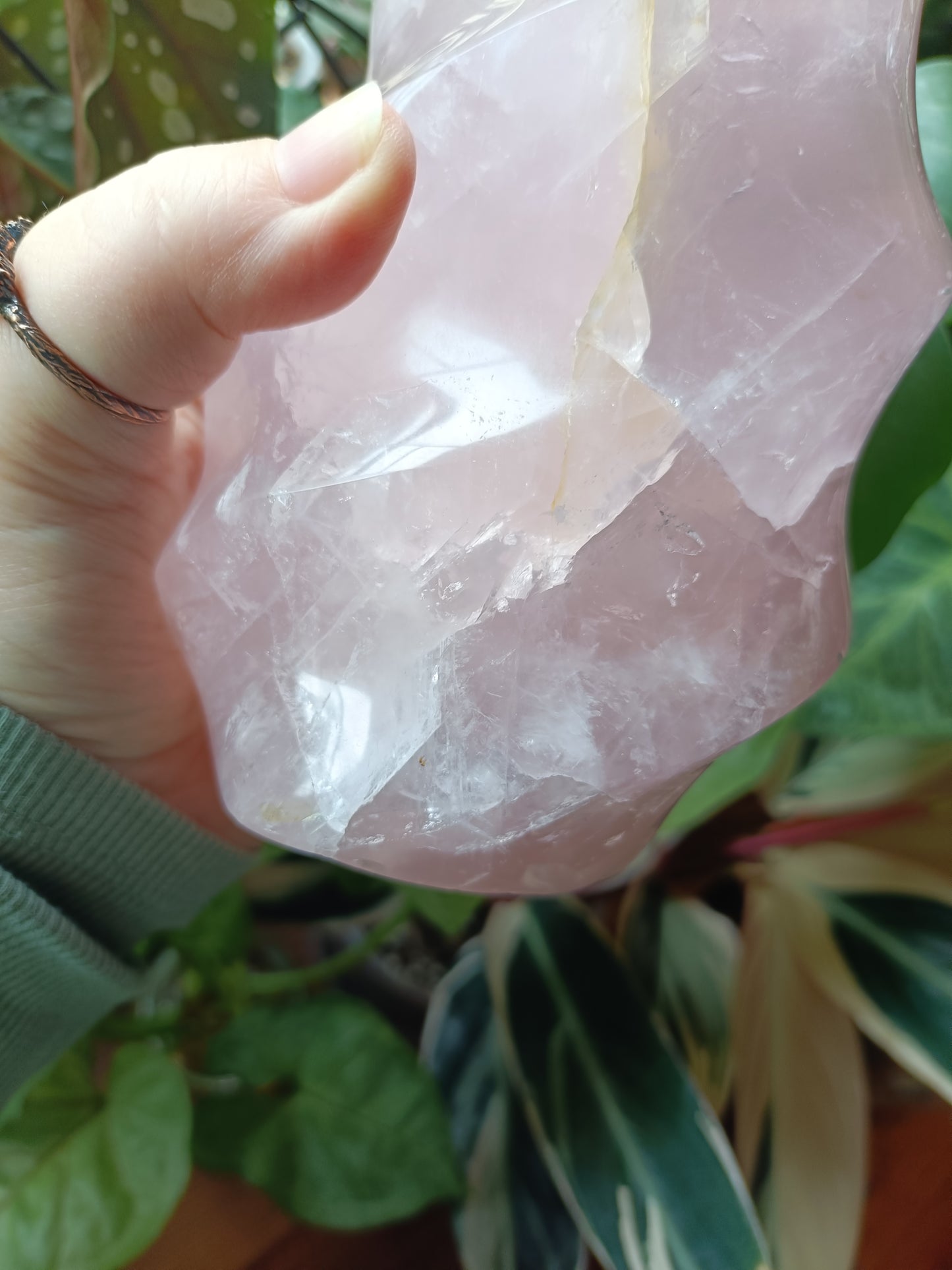 Rose Quartz Flame Carving - 1947g