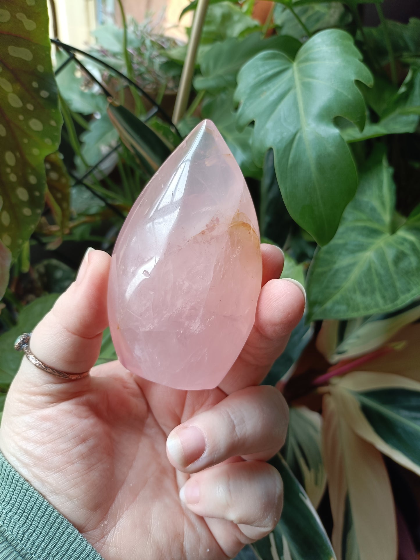 Rose Quartz & Golden Healer Teardrop Freeform - 239g